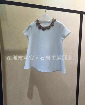 15优雅夏季新品 圆领钉珠装饰A摆短袖 批发 招代理
